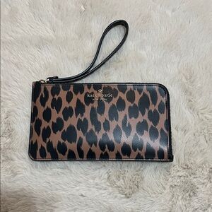 Kate Spade Animal Print Wristlet in Black and Brown